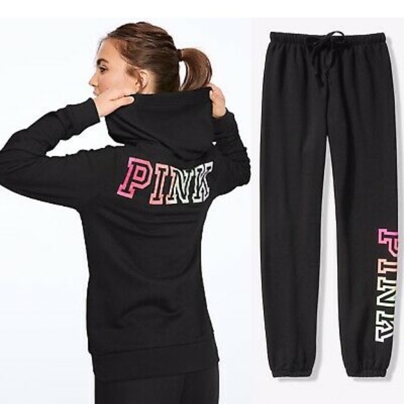 PINK Victoria's Secret Tops - VS PINK Everyday Lounge Black Rainbow Gradient Set